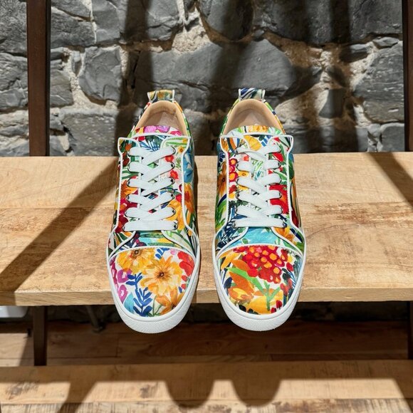 Christian Louboutin White Floral Satin Louis Junior Low-top Sneakers - Picture 3 of 14